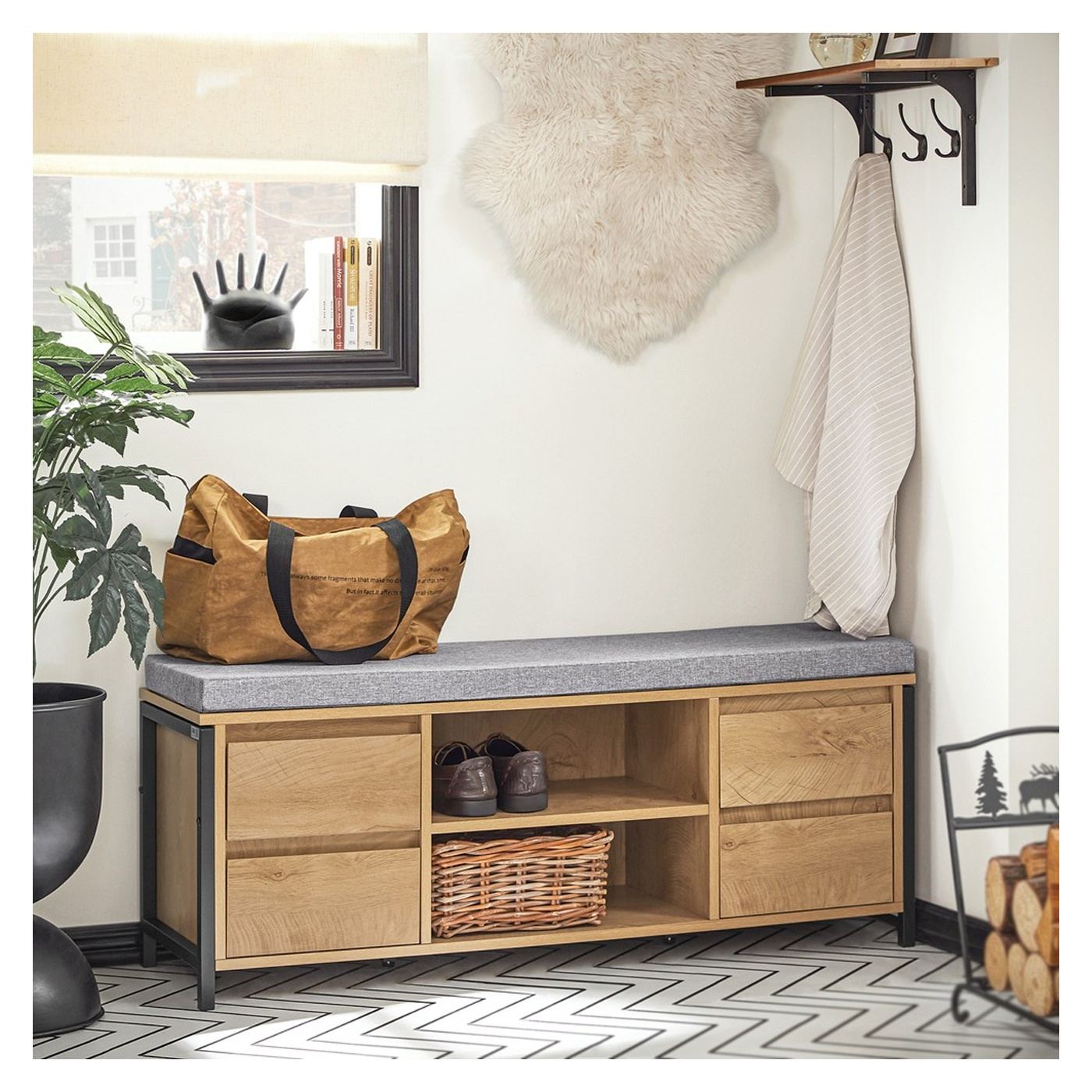 SoBuy Ormarić za cipele s klupom 110x45x35 cm 4 ladice - 13