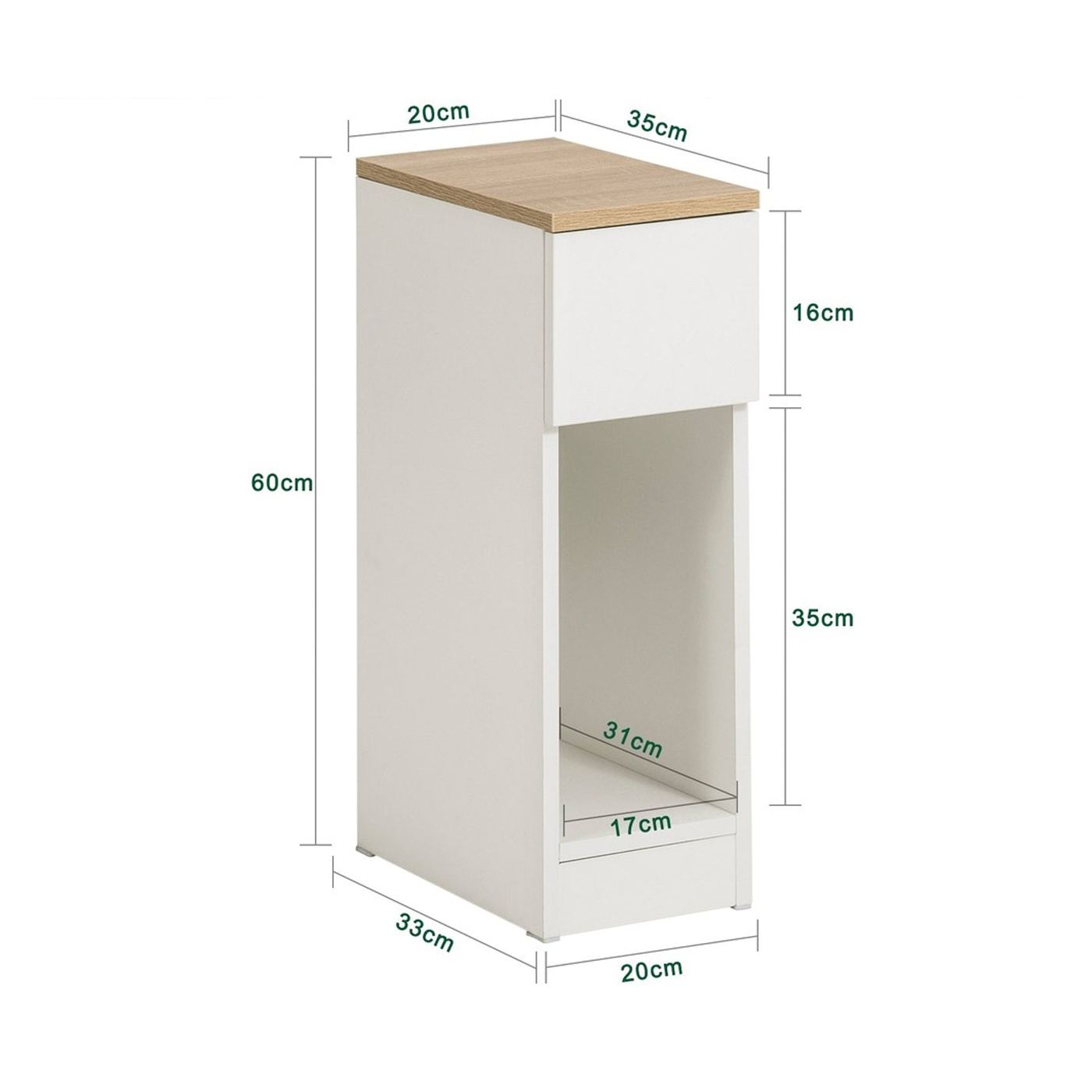 SoBuy FBT111x2 Noćni Ormarić za Kauč, Mali Noćni Ormarić, Bijeli, 20 cm, 2 Komada - 3