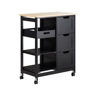 SoBuy Kuchyňský vozík se 3 zásuvkami, kuchyňský ostrov na kolečkách, černý, styl Loft