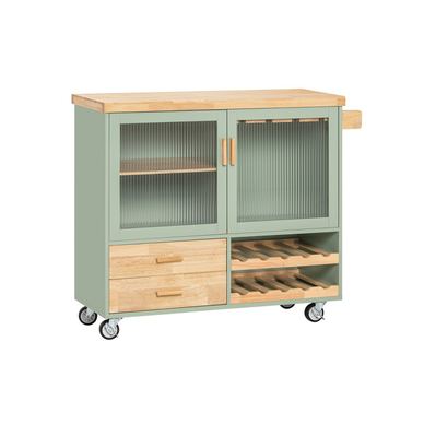 SoBuy Kuchynská skrinka príborník vozík na kolieskach zelený 109x40x92cm FKW114