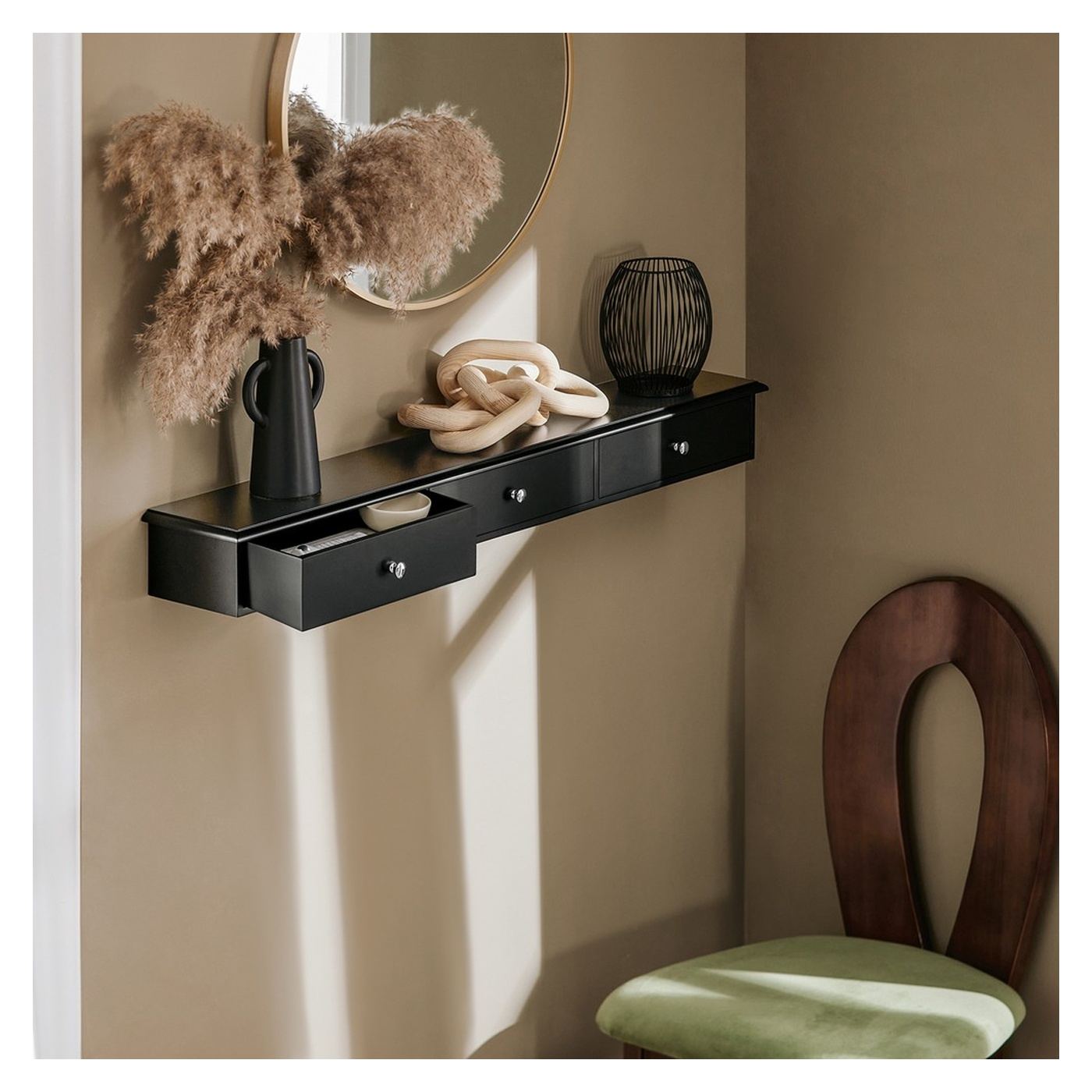 SoBuy Suport de perete cu 3 sertare Negru 93x15x10 cm FRG43-L-SCH - 5