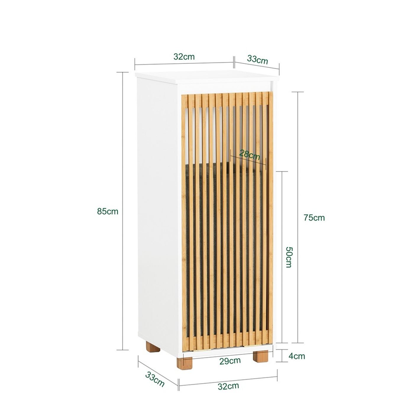 SoBuy Dulap de baie cu coș de rufe 32x33x85 cm Natural BZR126-W - 3