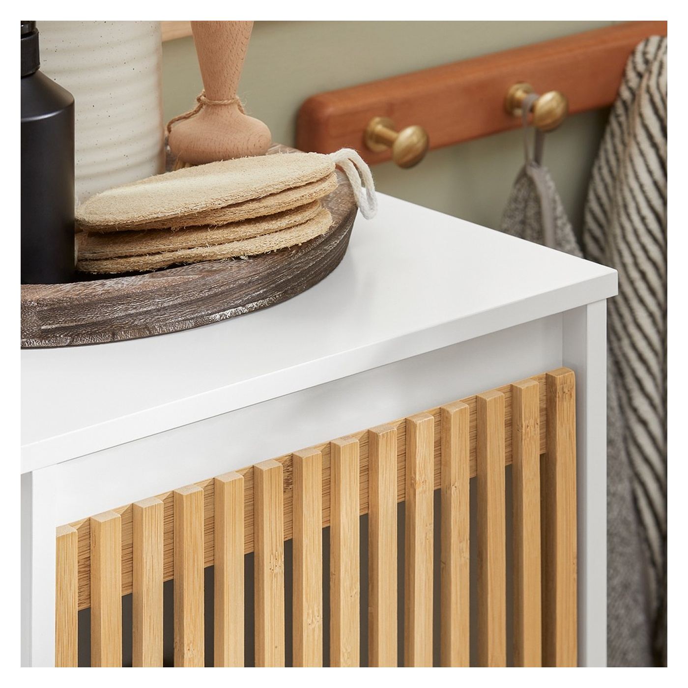 SoBuy Dulap de baie cu coș de rufe 32x33x85 cm Natural BZR126-W - 6