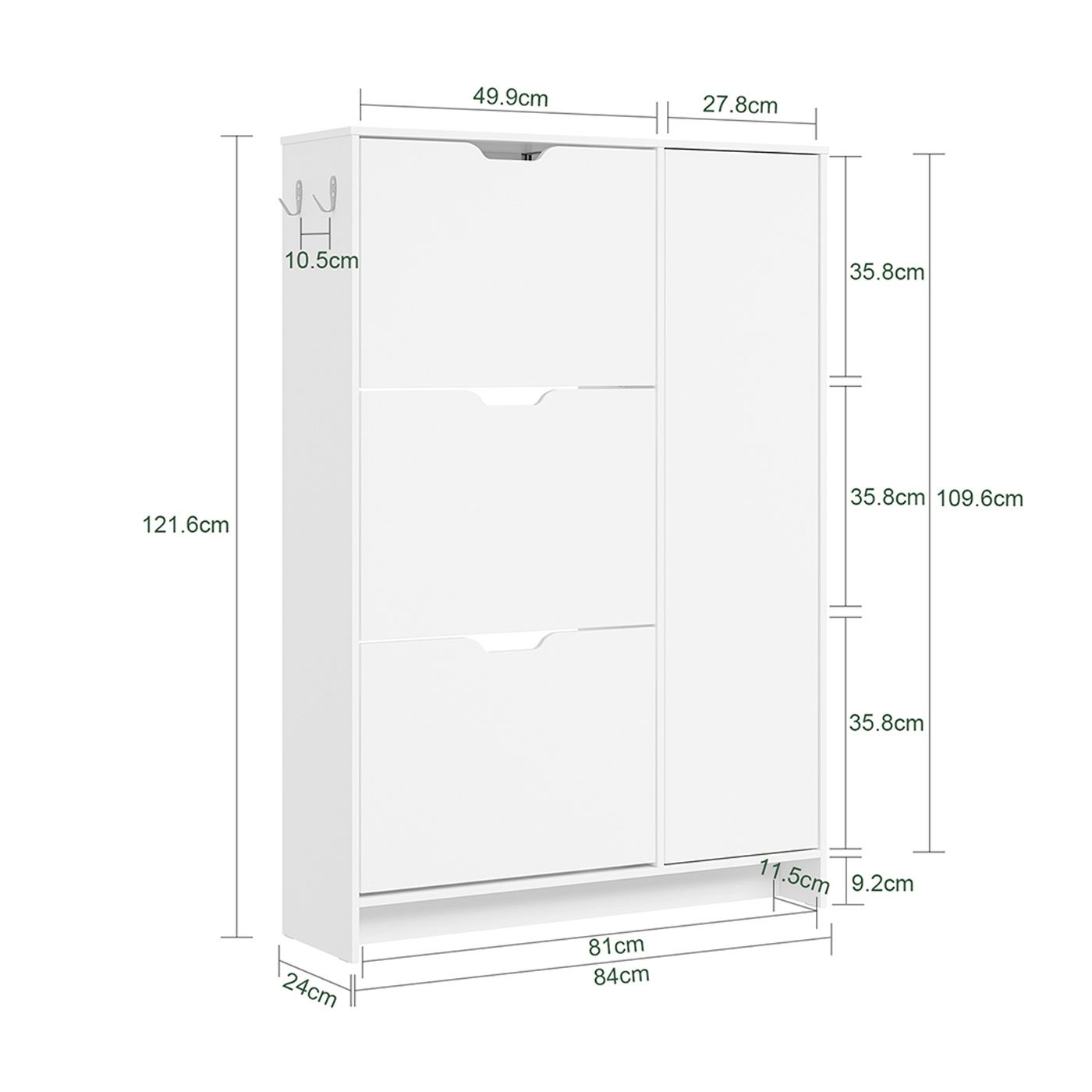 SoBuy Comodă pentru pantofi Alb cu 3 sertare 84x24x121 cm FSR220-W - 3