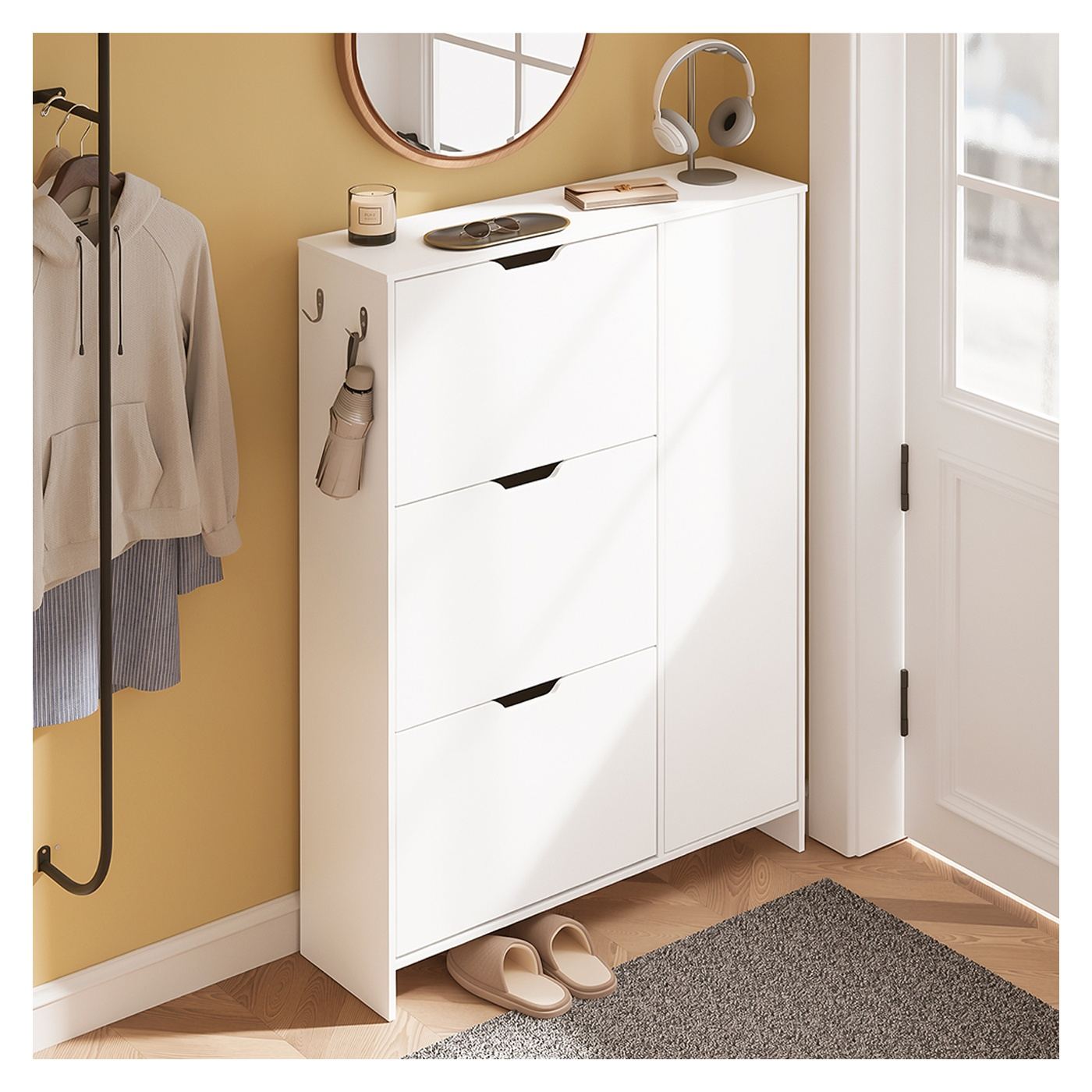 SoBuy Comodă pentru pantofi Alb cu 3 sertare 84x24x121 cm FSR220-W - 4