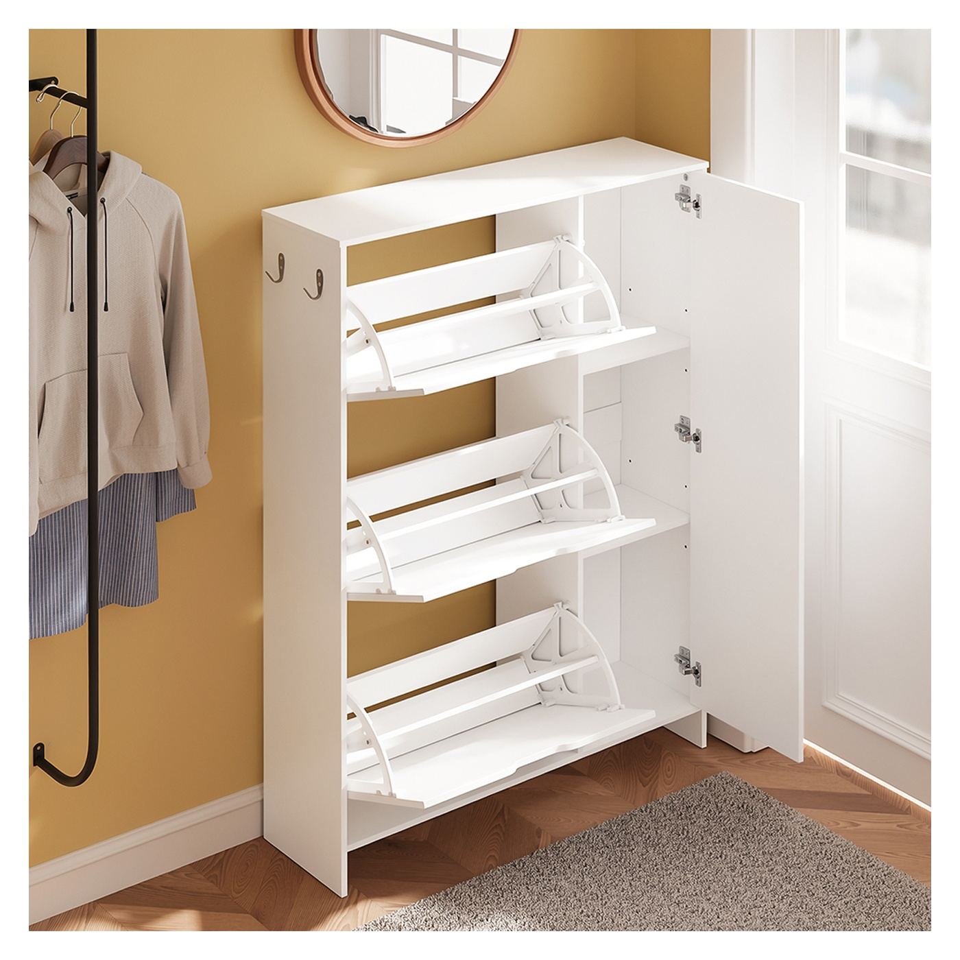 SoBuy Comodă pentru pantofi Alb cu 3 sertare 84x24x121 cm FSR220-W - 5