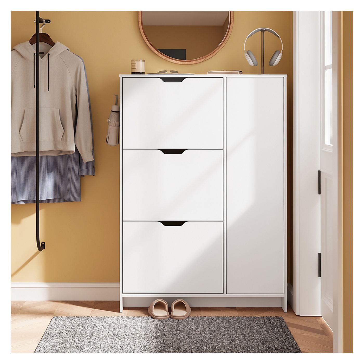 SoBuy Comodă pentru pantofi Alb cu 3 sertare 84x24x121 cm FSR220-W - 7