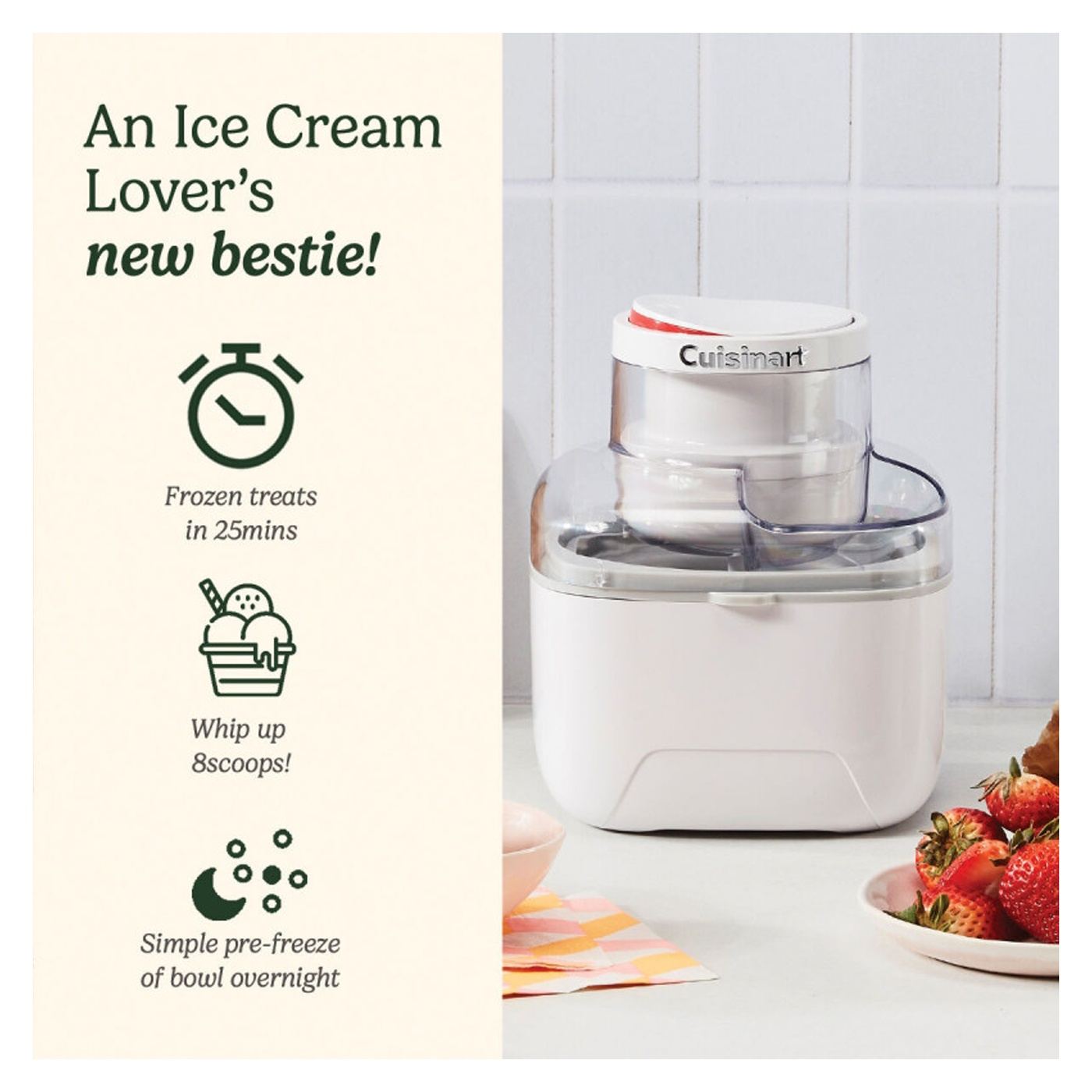 Μηχανή παγωτού Cuisinart Solo Scoops ICEM10E, 25W, 475 ml, έως 8 μπάλες παγωτού, Λευκό - 2