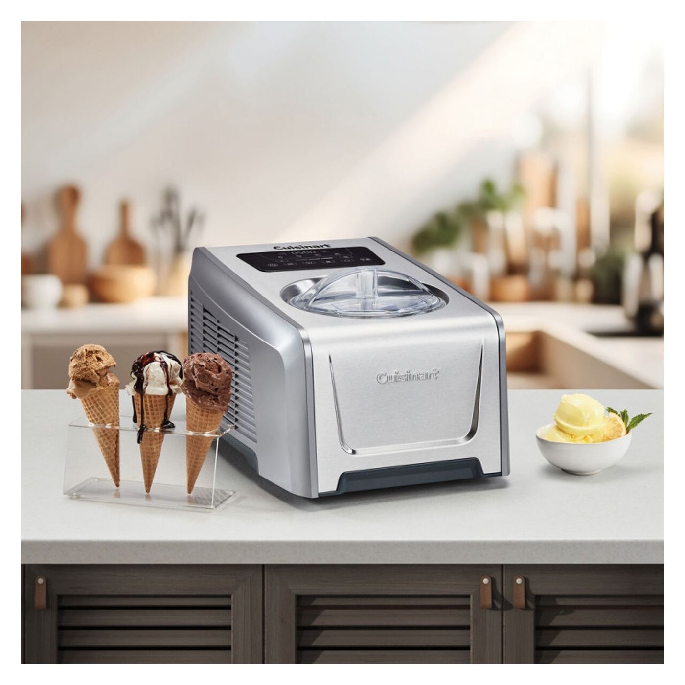 Μηχανή παγωτού Cuisinart Freeze Ease Pro ICE150E, 150W, 1.5 L, 3 βαθμίδες, 4 προγράμματα, Συμπιεστής, Ανοξείδωτο ατσάλι - 2