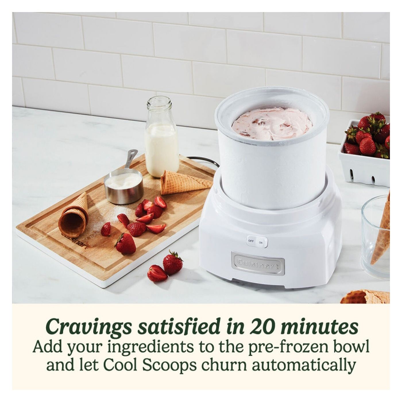 Μηχανή παγωτού Cuisinart Cool Scoops ICE21E, 35W, 1.4 L, έως 20 μπάλες παγωτού, διαφανές καπάκι με εύκολο κλείδωμα, λευκό - 4