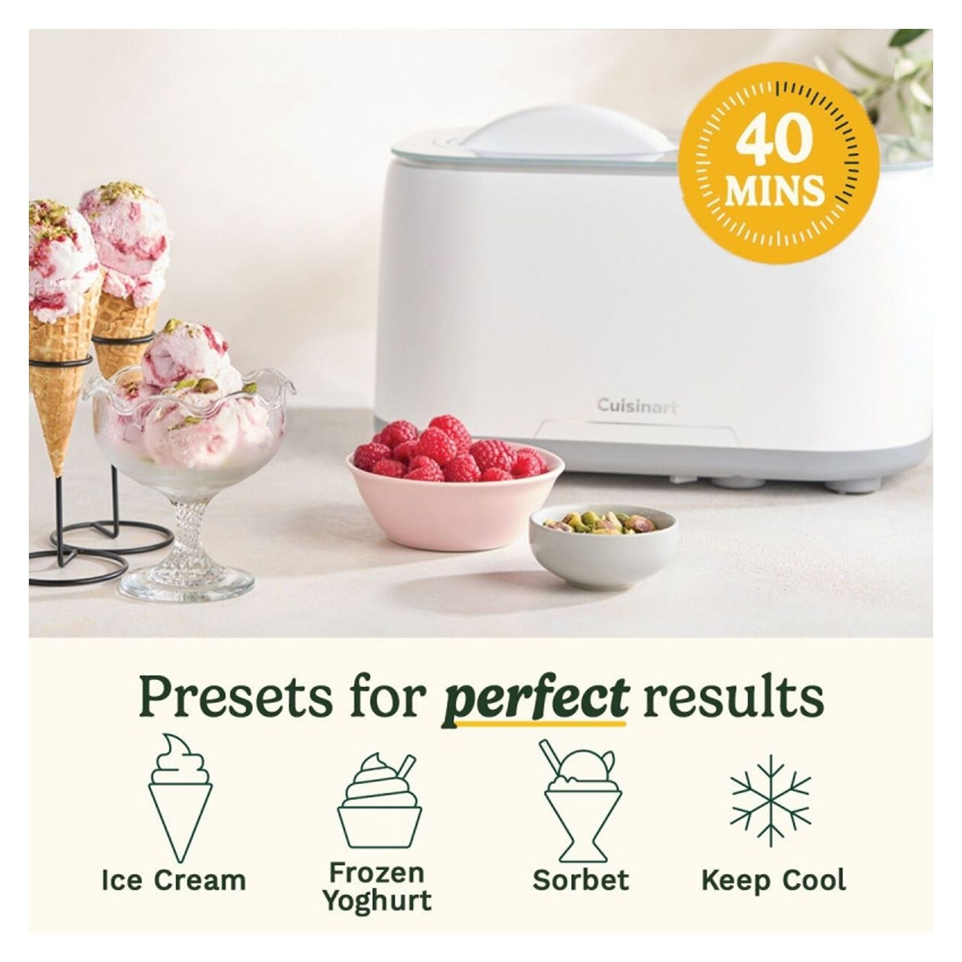 Μηχανή παγωτού Cuisinart Freeze Ease ICE90E, 100W, 0.95 L, 3 προγράμματα, Συμπιεστής, Λευκό/γκρι - 10