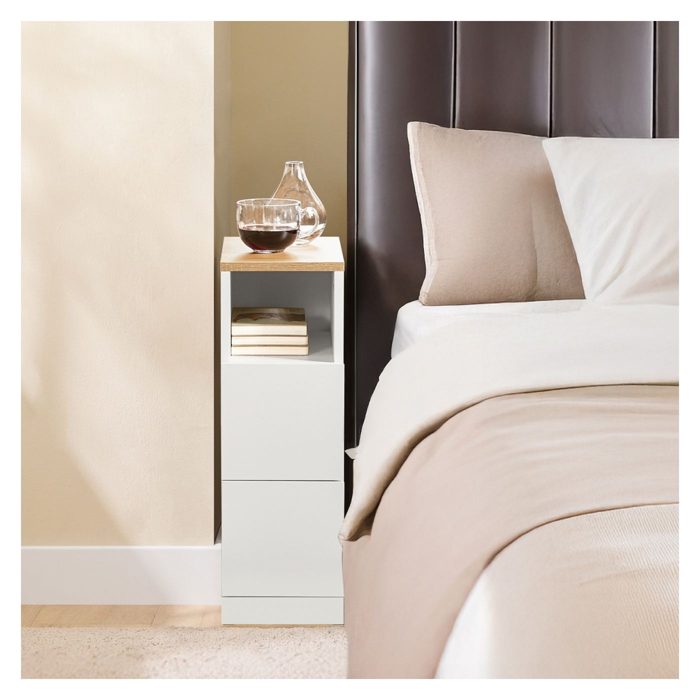 SoBuy 2 beli nočni omarici z 2 predaloma 35x20x60 cm FBT149-WNx2 - 7