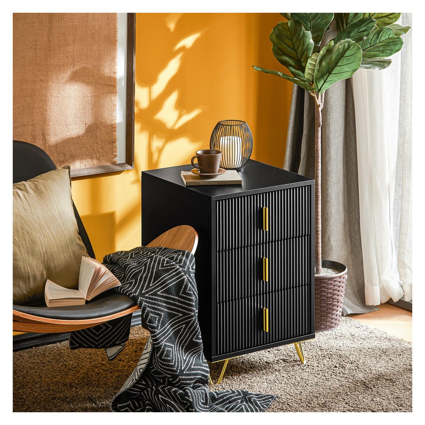 SoBuy Σετ 2 Κομοδίνων με 3 Συρτάρια, Μαύρο 40x36x63 cm FBT115-L-SCHx2 - 8