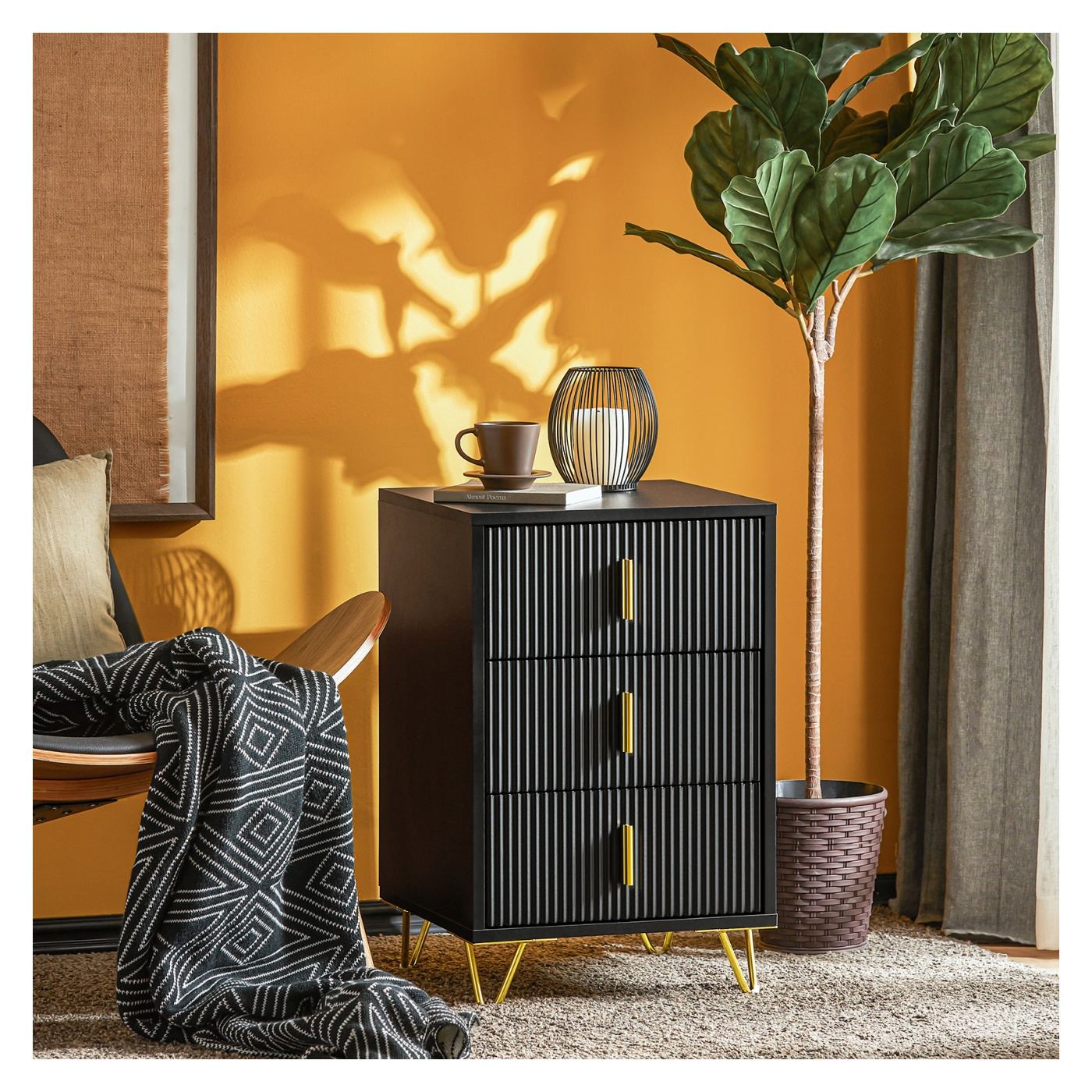 SoBuy Σετ 2 Κομοδίνων με 3 Συρτάρια, Μαύρο 40x36x63 cm FBT115-L-SCHx2 - 9