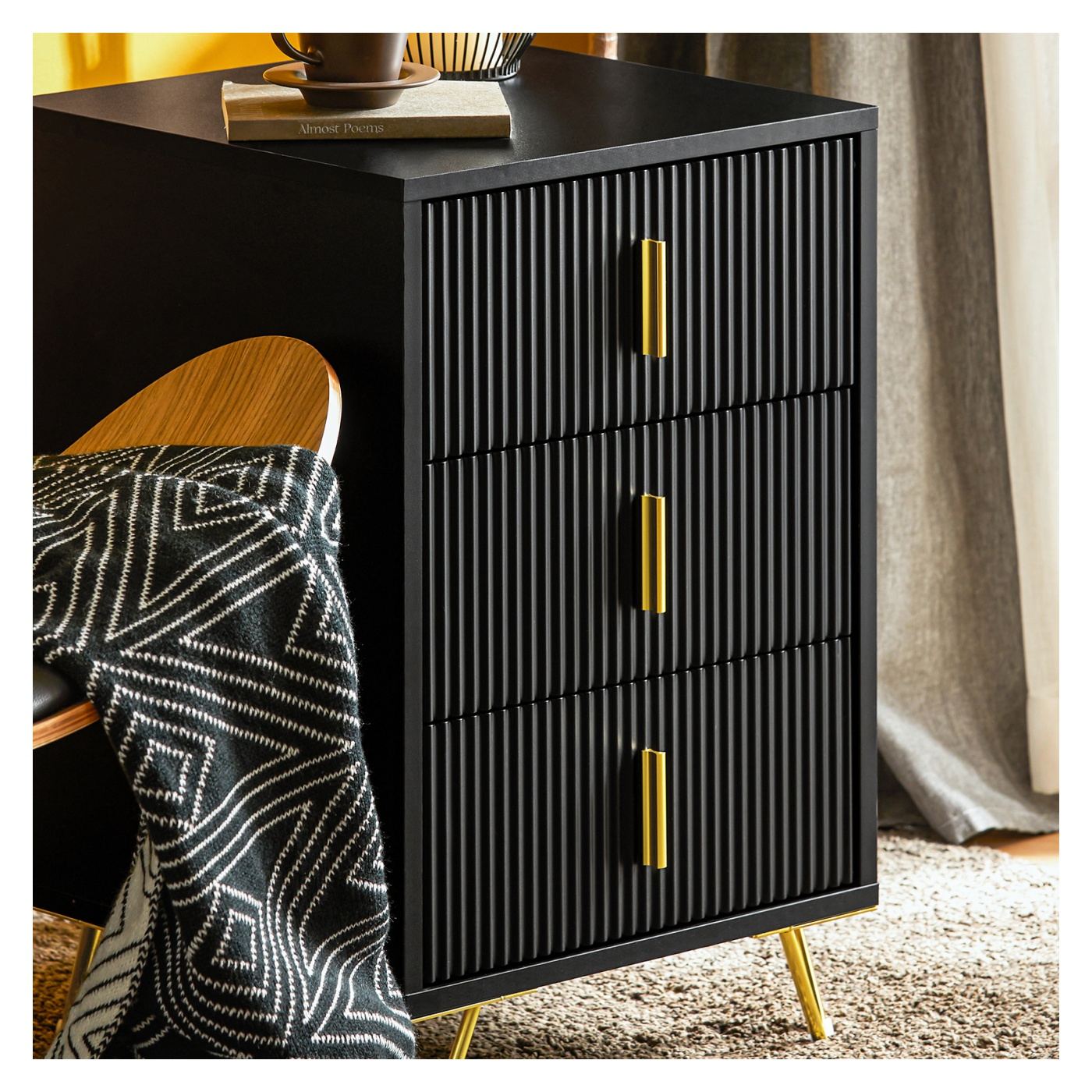 SoBuy Σετ 2 Κομοδίνων με 3 Συρτάρια, Μαύρο 40x36x63 cm FBT115-L-SCHx2 - 10