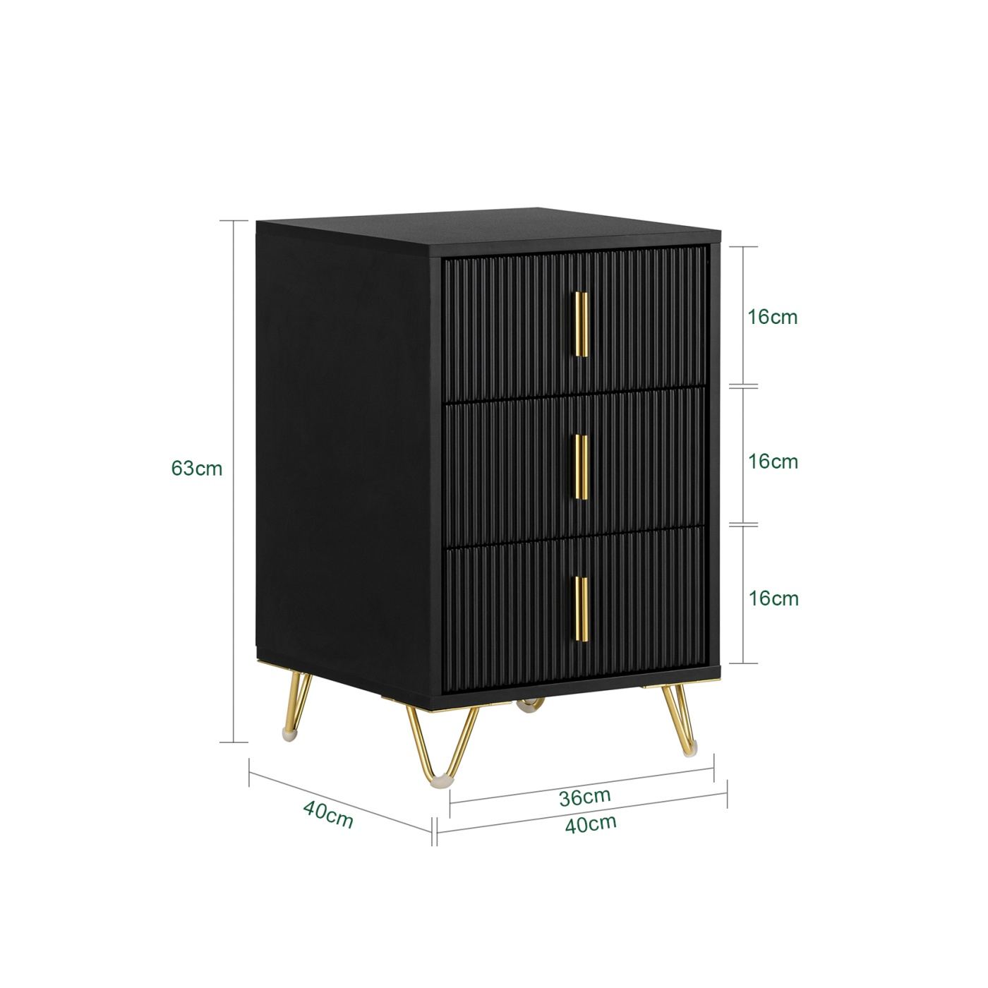 SoBuy Σετ 2 Κομοδίνων με 3 Συρτάρια, Μαύρο 40x36x63 cm FBT115-L-SCHx2 - 14