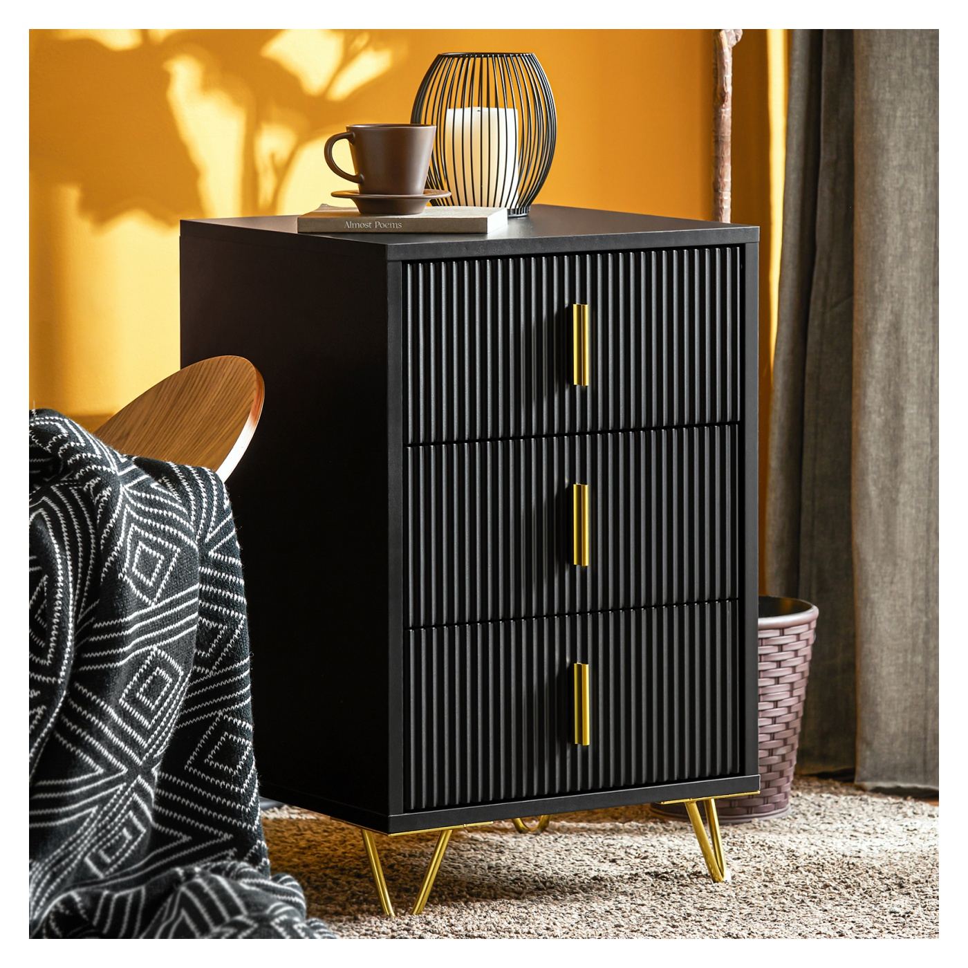 SoBuy Σετ 2 Κομοδίνων με 3 Συρτάρια, Μαύρο 40x36x63 cm FBT115-L-SCHx2 - 2