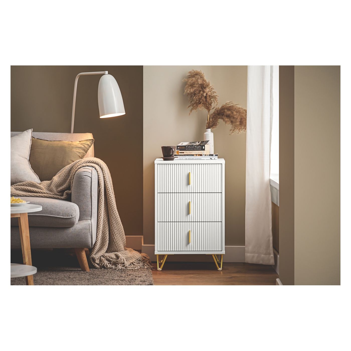 SoBuy Σετ 2 Λευκά Κομοδίνα με 3 Συρτάρια 40x36x63 cm FBT115-L-Wx2 - 6