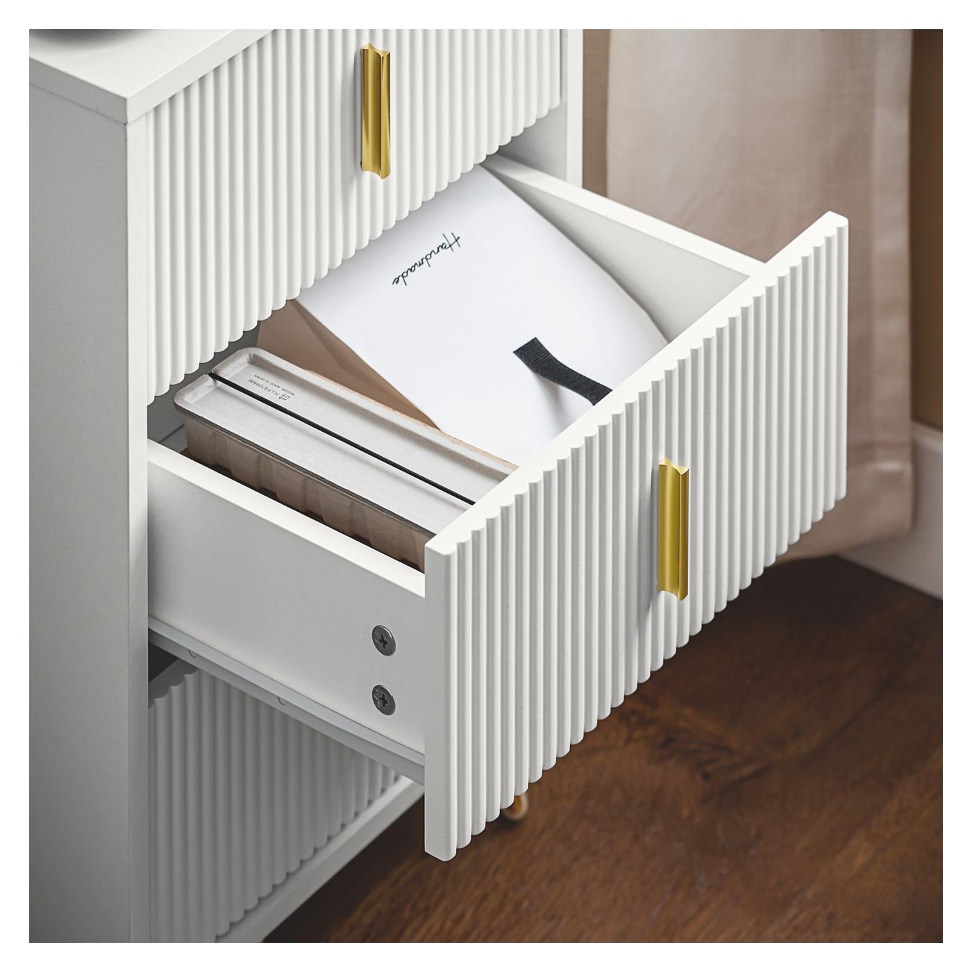 SoBuy Σετ 2 Λευκά Κομοδίνα με 3 Συρτάρια 40x36x63 cm FBT115-L-Wx2 - 8
