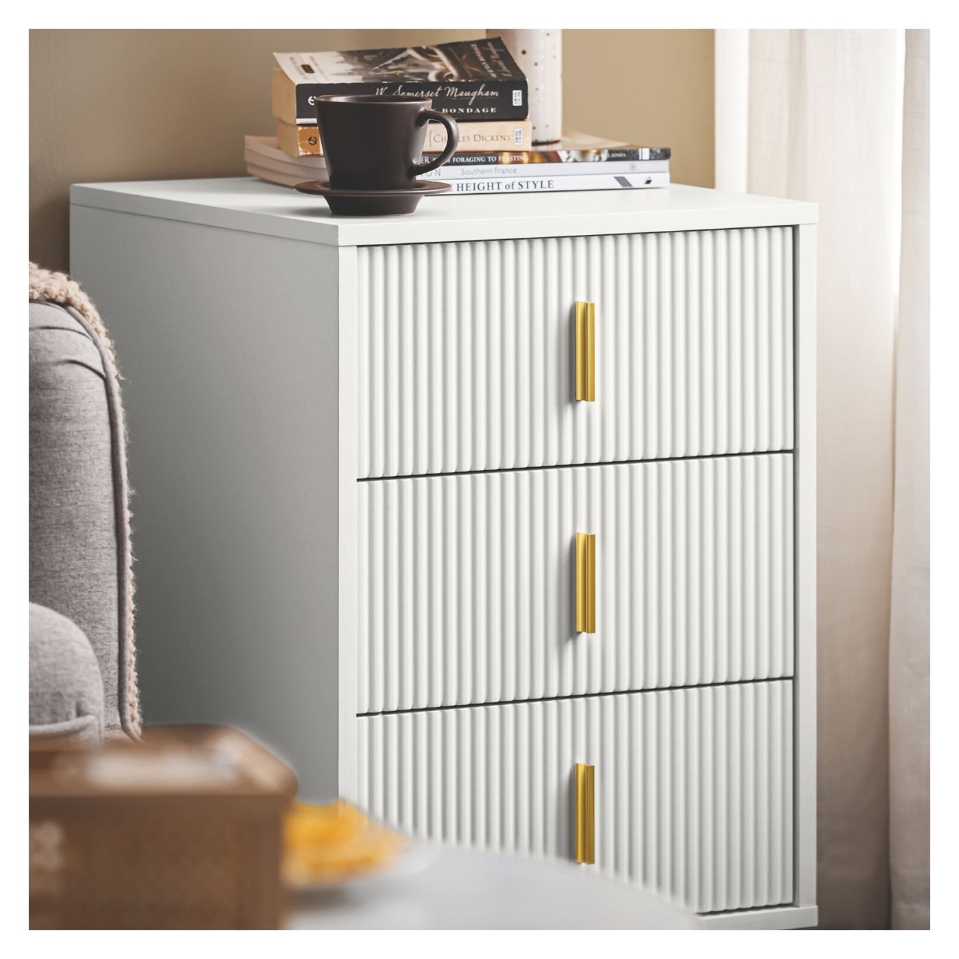 SoBuy Σετ 2 Λευκά Κομοδίνα με 3 Συρτάρια 40x36x63 cm FBT115-L-Wx2 - 12