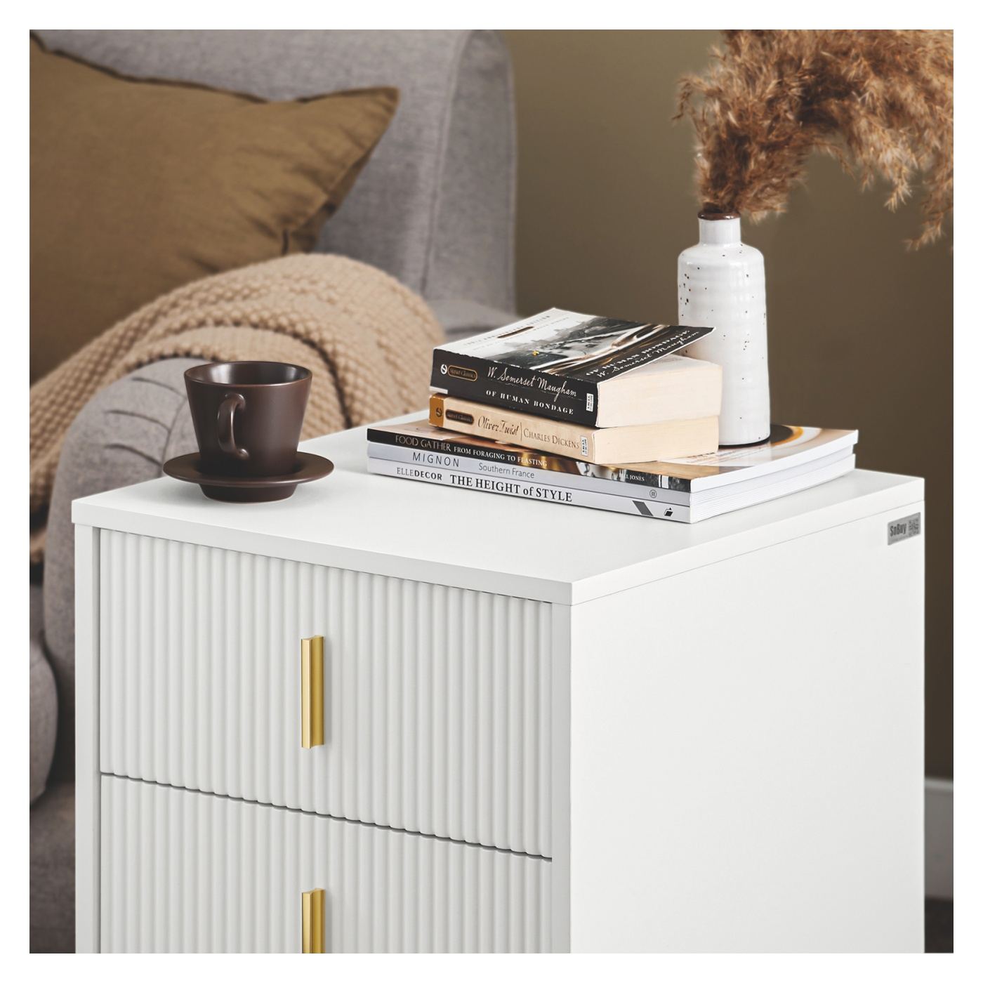 SoBuy Σετ 2 Λευκά Κομοδίνα με 3 Συρτάρια 40x36x63 cm FBT115-L-Wx2 - 11