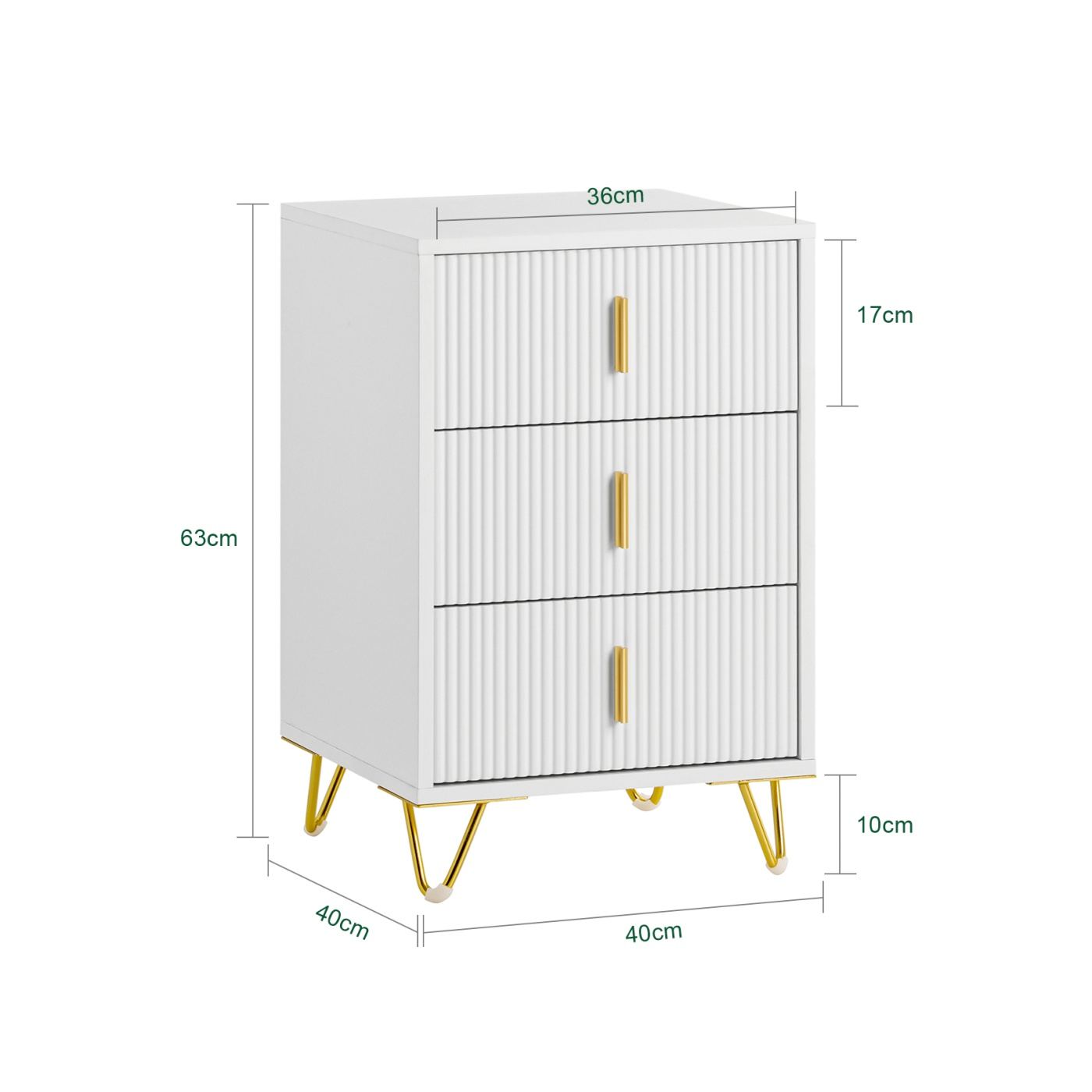 SoBuy Σετ 2 Λευκά Κομοδίνα με 3 Συρτάρια 40x36x63 cm FBT115-L-Wx2 - 14