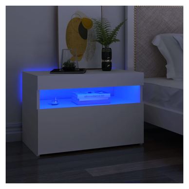 Нощно шкафче с LED осветление, бяло, 60х35х40 см, обработено дърво