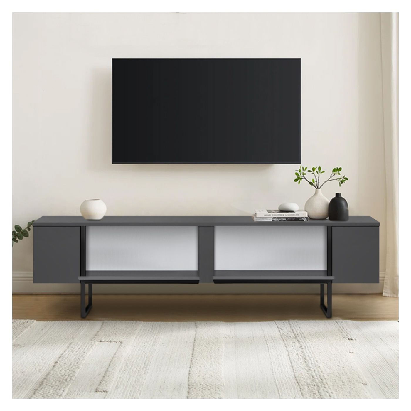 Меламиново ТВ обзавеждане Luxe TopMebel в антрацит 180x30x50cm - 4