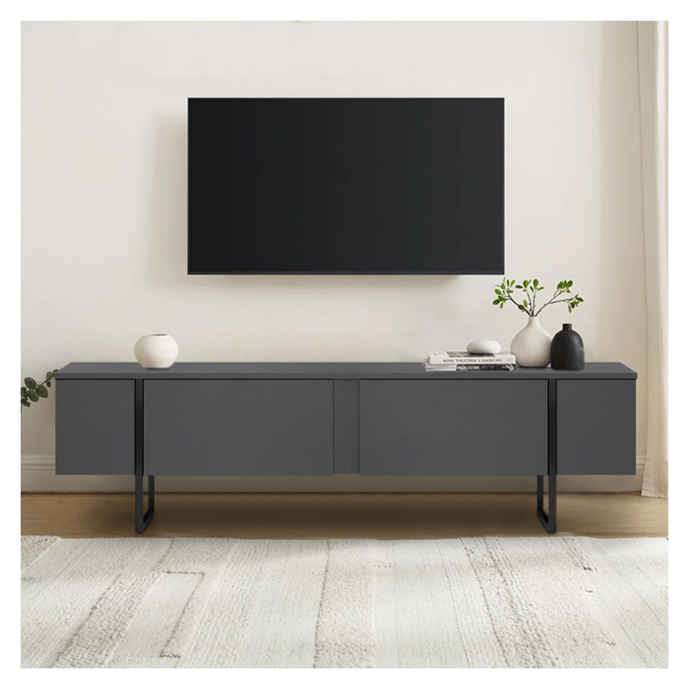 Меламиново ТВ обзавеждане Luxe TopMebel в антрацит 180x30x50cm - 5