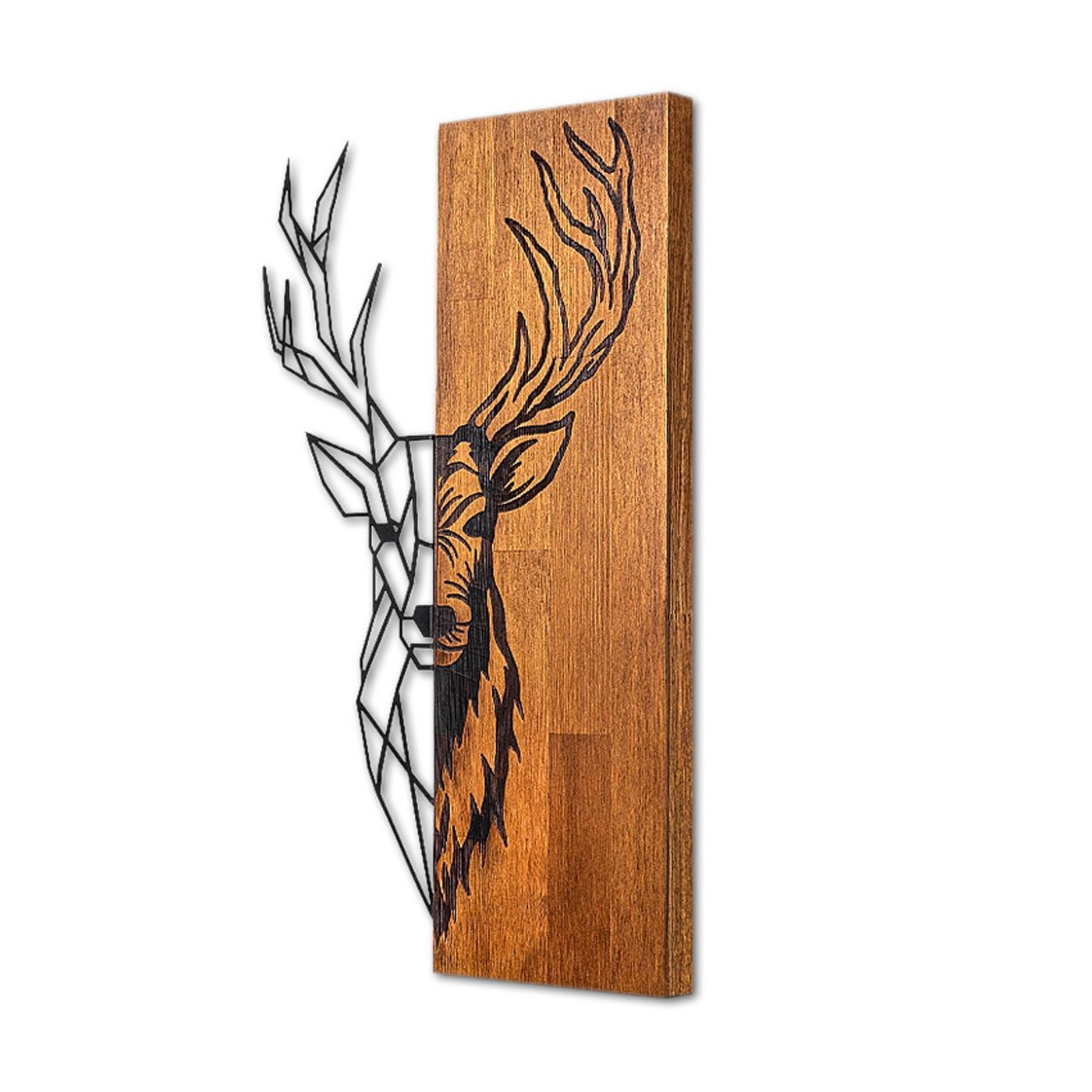 Дървена - метална стенна декорация Deer TopMebel в орех - черен цвят 36x3x58cm - 3