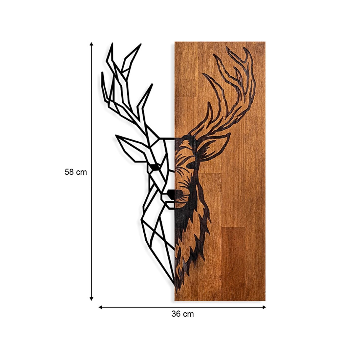Дървена - метална стенна декорация Deer TopMebel в орех - черен цвят 36x3x58cm - 4