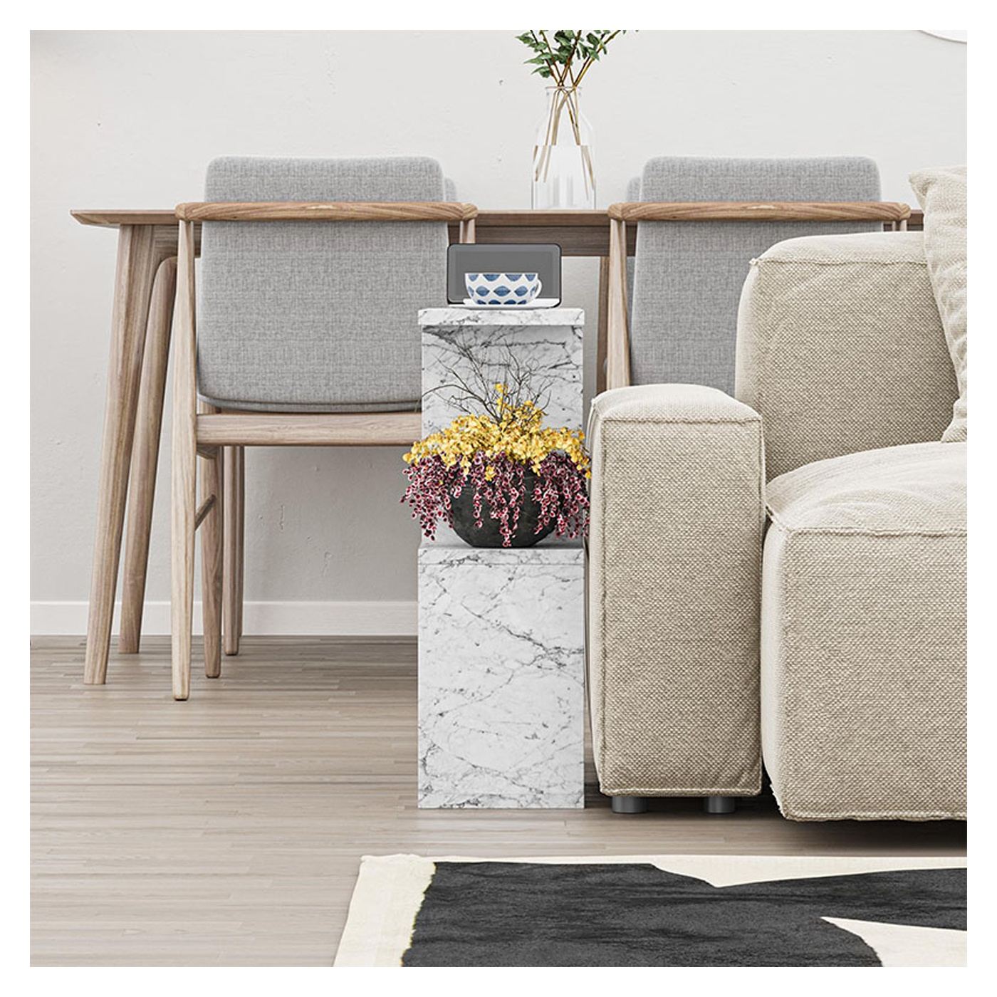 Помощна маса Homemania TopMebel от меламин в бял мрамор 60x20x60cm - 2