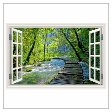 Öntapadós és mosható fali tapéta Ablak Híd fa, erdő, Plitvice park, 135 x 90 cm
