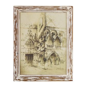 Tablou cadru lemn, decor arhitectural,  47x37,5x2,5 cm