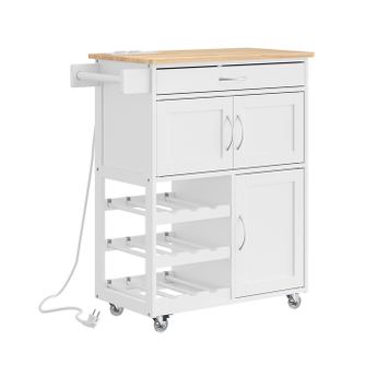SoBuy Cărucior de Bucătărie Alb cu Sertar și USB 75x37x87 cm FKW45-E-WN