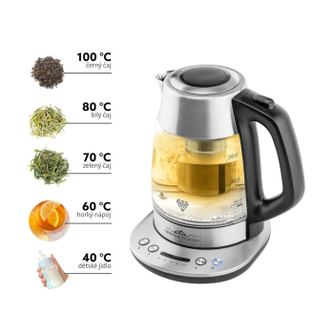 Електрическа кана с инфузер за чай ETA CRYSTELA PREMIUM 9153, 1.5 L, 2200W, неръждаема стомана и стъкло