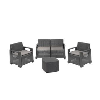 Set mobilier terasa/gradina, Progarden, BELLAGIO, 4 piese, polipropilena, antracit, 1 canapea 2 locuri 129x66x74 cm, 2 scaune 72