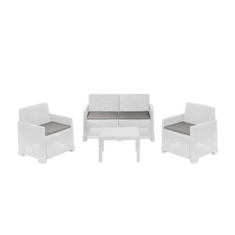 Set mobilier terasa/gradina Progarden, ISEO, 4 piese, polipropilena, alb, canapea 2 locuri 129x66x74 cm, 2 scaune 72x66x74 cm, m