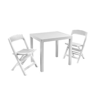 Set gradina/terasa, Progarden, POKER, 3 piese, polipropilena, alb, 2 scaune 48x48x76 cm, masa 78x65x72 cm