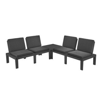 Set mobilier terasa/gradina, Progarden, MOLOK, 5 piese, polipropilena, antracit, 4 scaune 65x65x70 cm, masa 65x65x32 cm, cu pern
