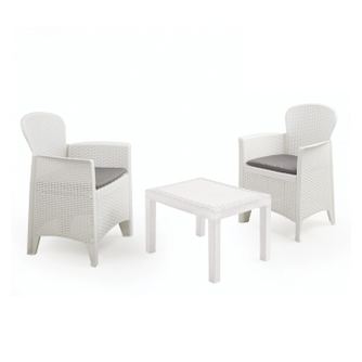Set mobilier gradina/terasa, Progarden, AKITA, 3 piese, polipropilena, alb, 2 scaune 59x57x85.5 cm, masa 59x46x40 cm, cu perne i