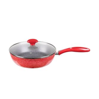 Tigaie adanca cu capac Voltz V54419A26CD, 26 cm, 6.5 cm, Acoperire marmura, Inductie, Rosu