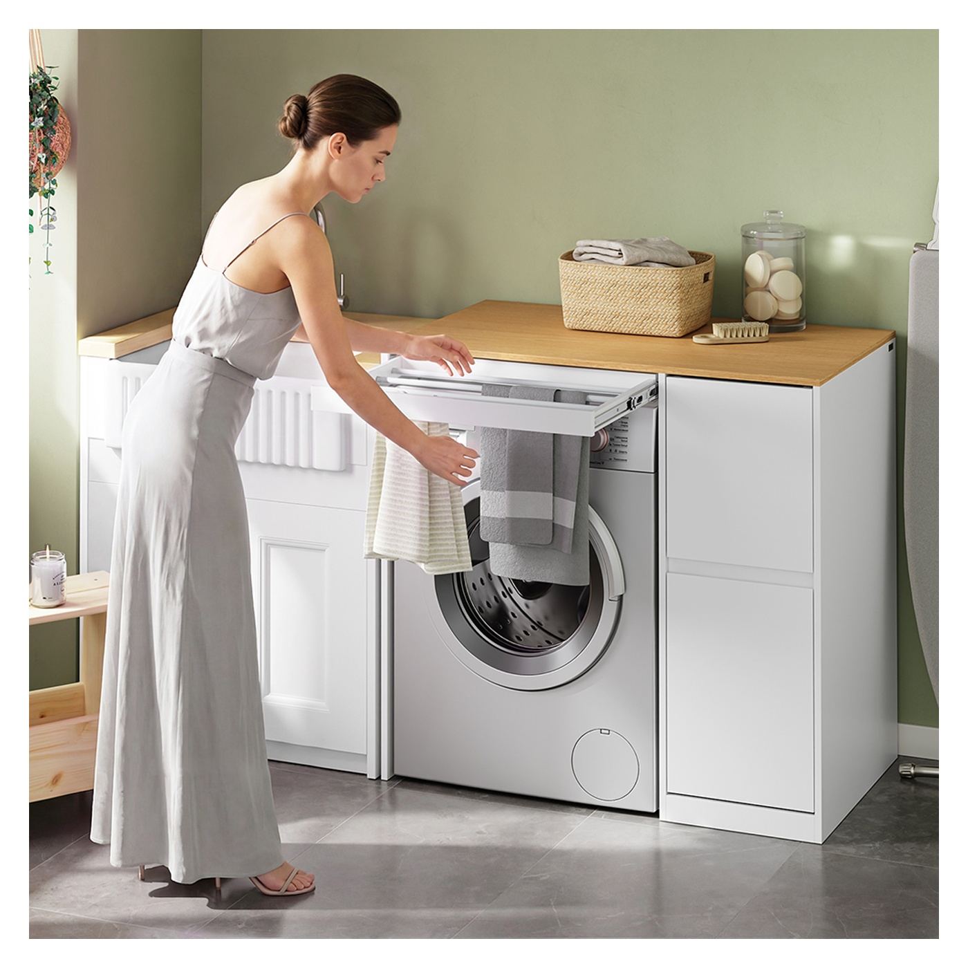 SoBuy Λευκή συρταριέρα με δύο συρτάρια 100×60×95 cm BZR223-WN - 8