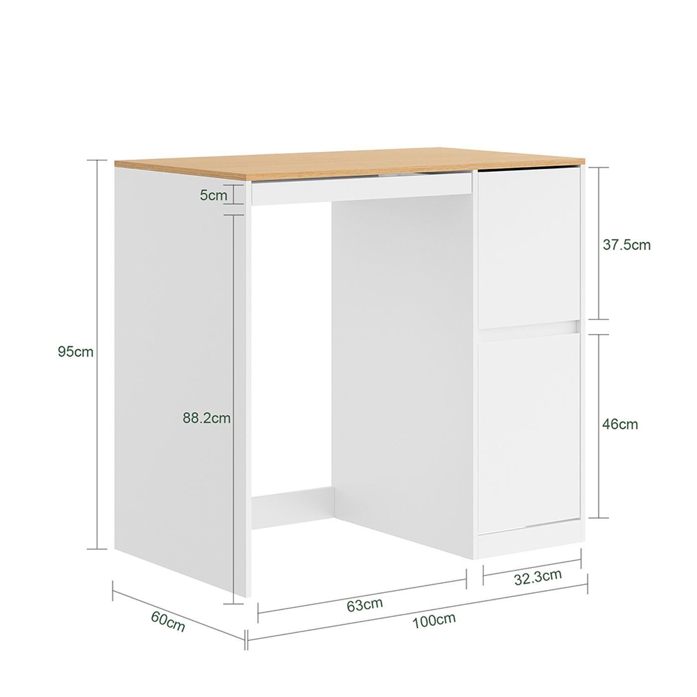SoBuy Λευκή συρταριέρα με δύο συρτάρια 100×60×95 cm BZR223-WN - 3