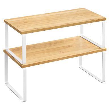Raft organizator condimente extensibil set 2 bucăți, metal și PAL, suprapozabil, 39x19x15 cm, maro natur