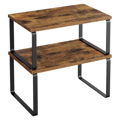 Raft organizator condimente extensibil set 2 bucăți, metal și PAL, suprapozabil, 30x20x16 cm, maro rustic