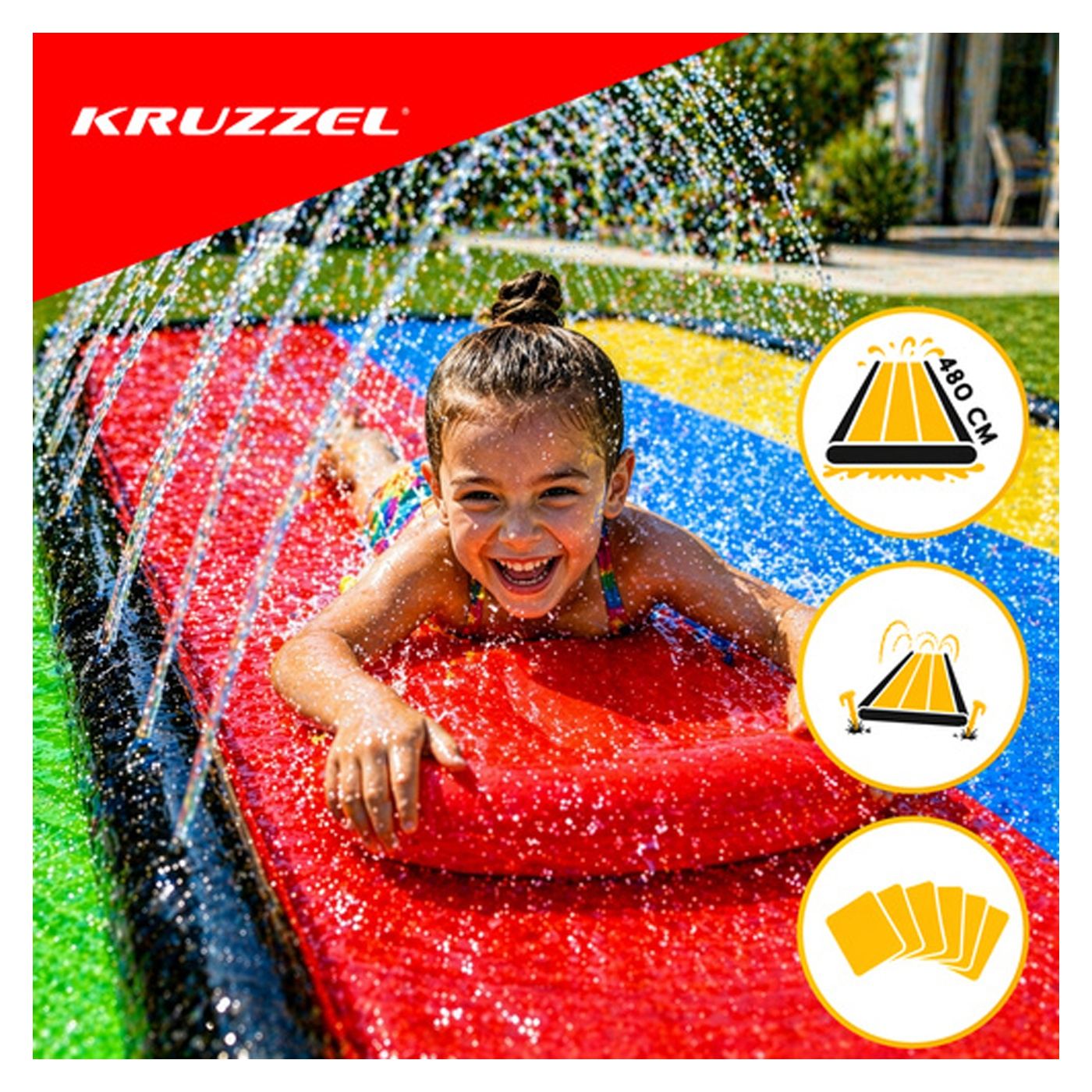 Νεροτσουλήθρα Kruzzel με 3 διαδρόμους, σιντριβάνι και 3 φουσκωτές σανίδες, 480x210 cm - 4