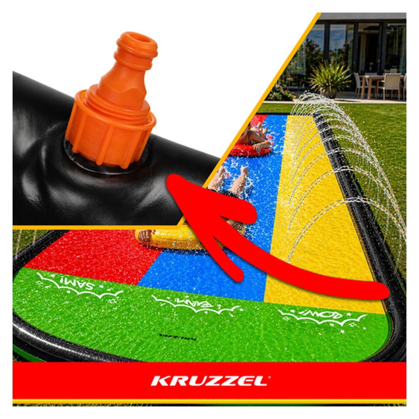 Νεροτσουλήθρα Kruzzel με 3 διαδρόμους, σιντριβάνι και 3 φουσκωτές σανίδες, 480x210 cm - 6