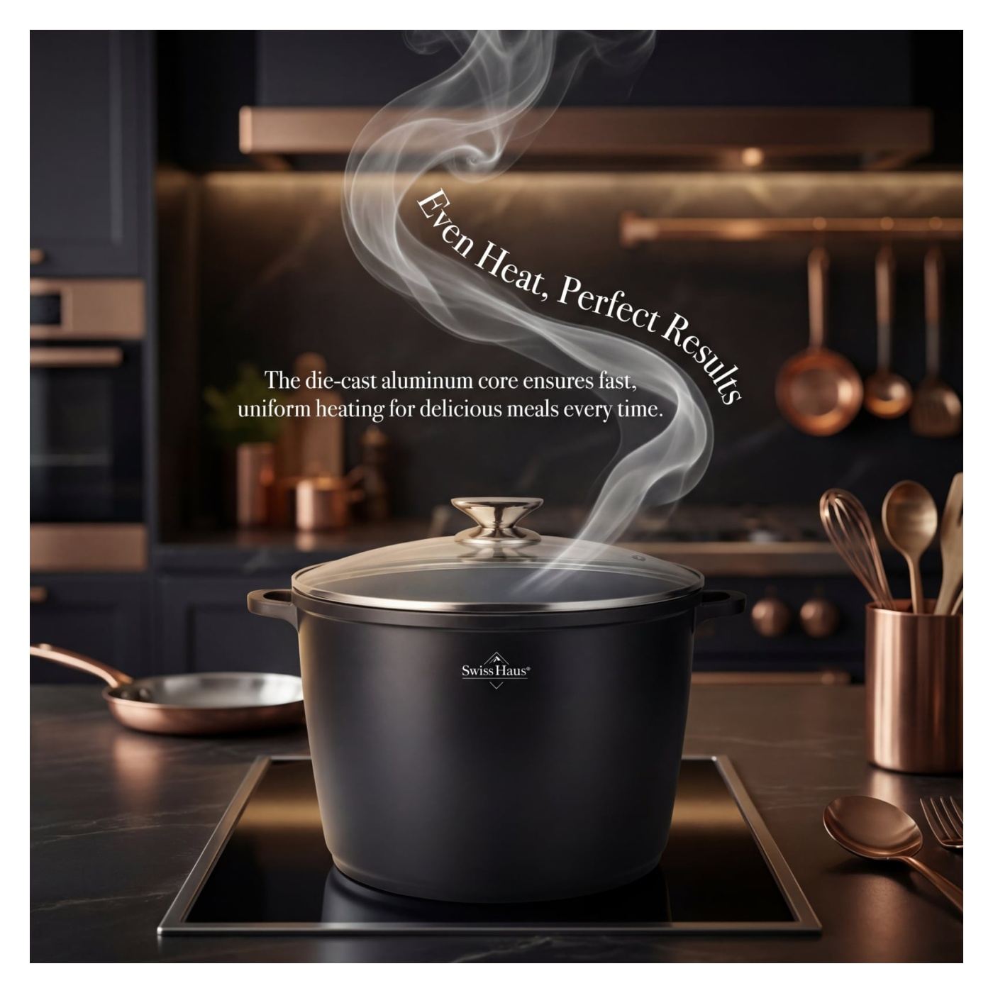Λεβέτας με καπάκι Swiss Haus-Basle, αλουμίνιο, 24x18 εκ., 7 L, μαύρος - 5