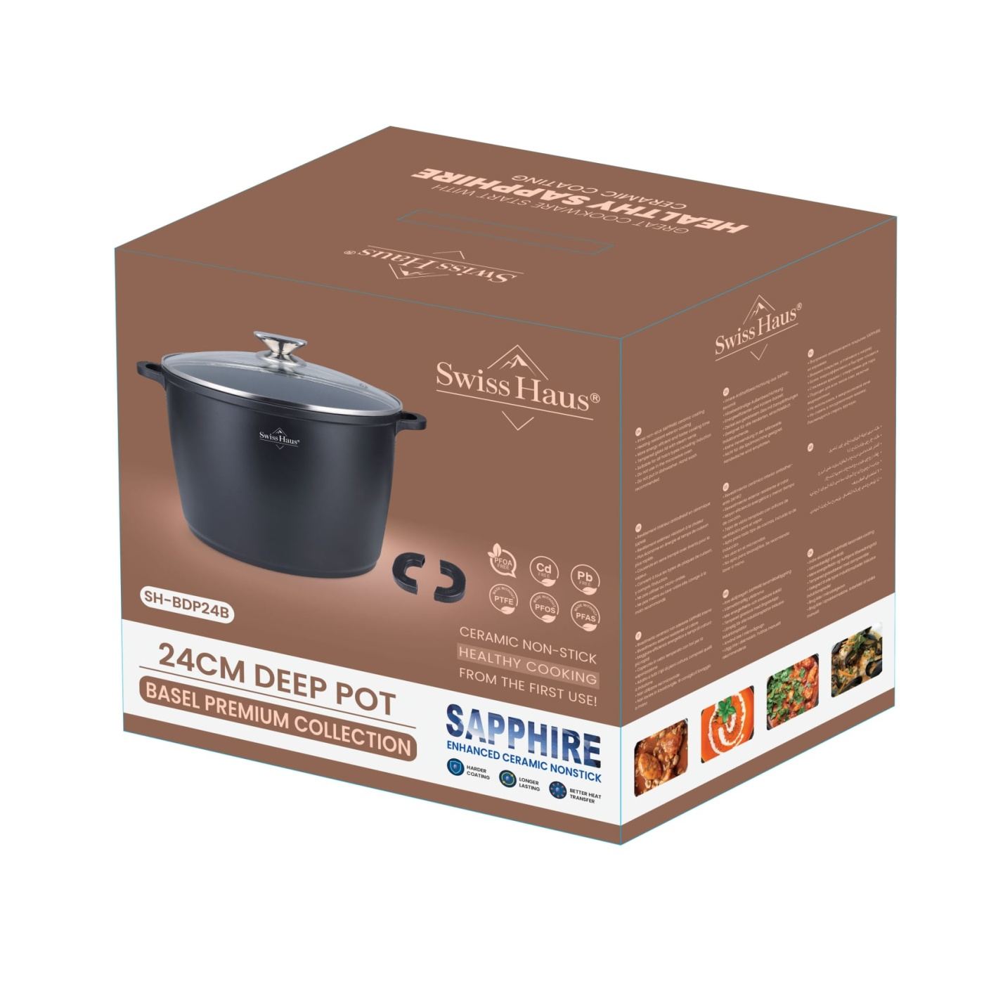 Λεβέτας με καπάκι Swiss Haus-Basle, αλουμίνιο, 24x18 εκ., 7 L, μαύρος - 3